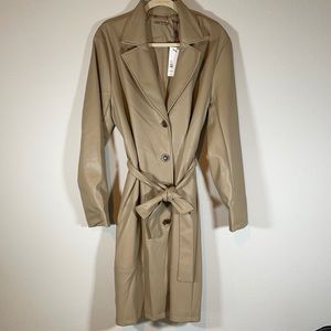 Tahari Faux leather belted trench coat, color warm caramel